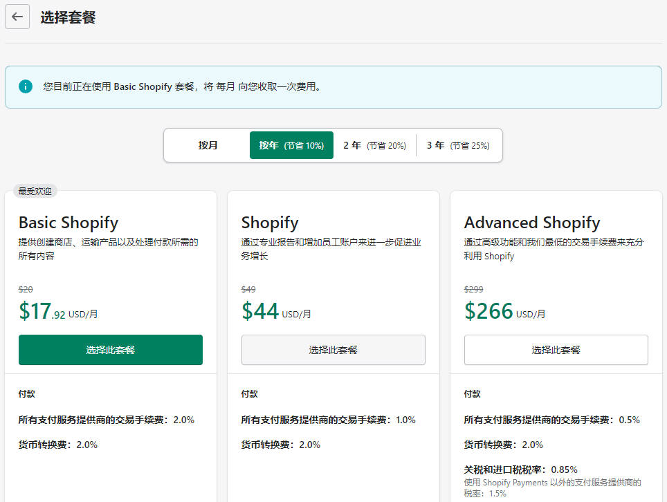 Shopify套餐和账单设置插图2